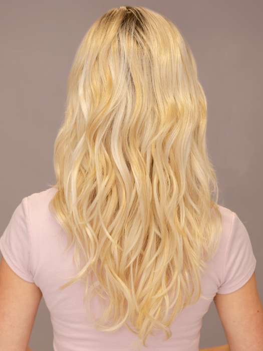 Model is wearing BLAZE by ESTETICA in shade SPF BLONDE | Golden Blonde, Pale Blonde, Iced Blonde Blended with Soft Brown Roots