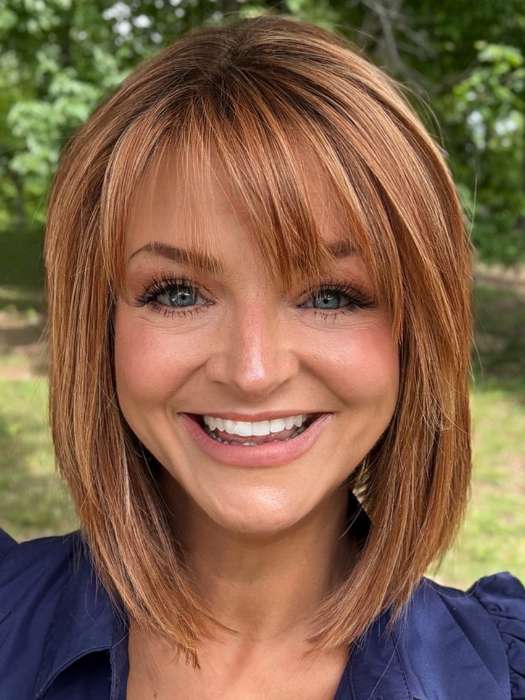 Sandy @i_be_wiggin wearing Straight to Camera by Raquel Welch in shade RL29/33SS ICED PUMPKIN SPICE | Strawberry Blonde shaded with Dark Red-Brown
