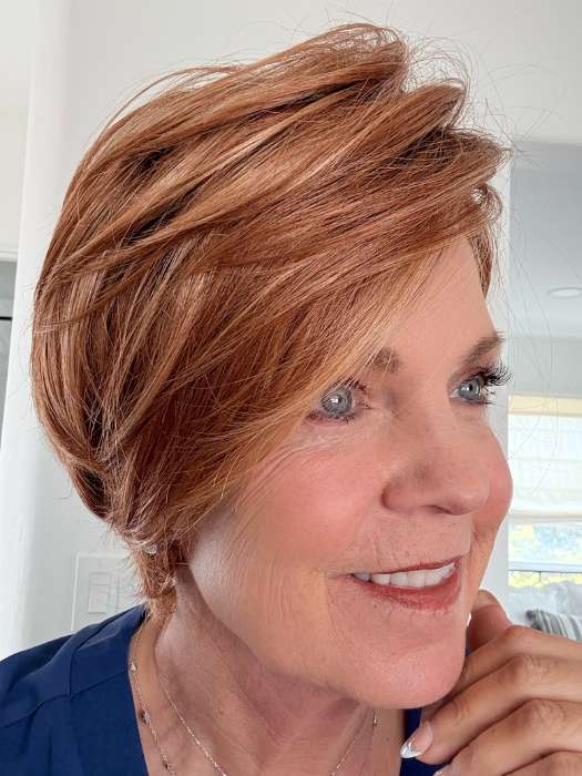 Susan @an_affair_with_hair wearing POSH PREMIERE by RAQUEL WELCH in shade RL29/33SS ICED PUMPKIN SPICE | Strawberry Blonde shaded with Dark Red-Brown