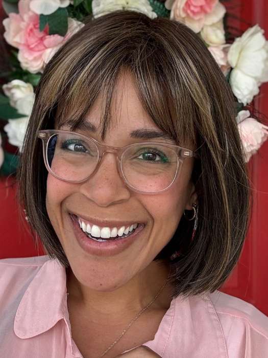 Brea @getwiggywithbrea wearing CLEO by ELLEN WILLE in shade NOUGAT MIX 6.830.20 | Dark and Medium Brown Blended with Light Auburn and Light Strawberry Blonde