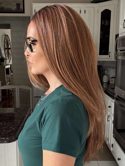 Crystal @crystallhoneycutt wearing GLAM by TRESSALLURE in color 33/32/R4 | Dark Auburn Blended with Dark Brown and Dark Roots