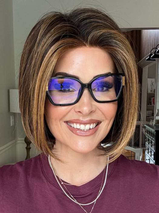 Crystal @crystallhoneycutt wearing LET'S RENDEZVOUS by RAQUEL WELCH WIGS in color RL8/29SS SHADED HAZELNUT | Warm Medium Brown Evenly Blended with Ginger Blonde with Dark Roots