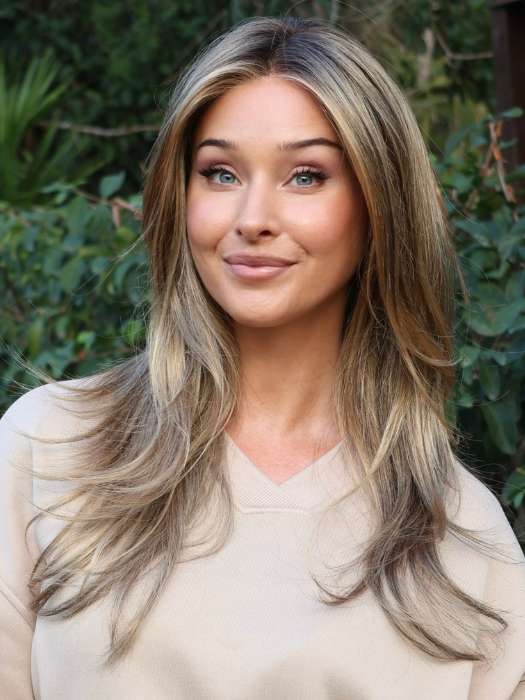 Heather @cjswigs wearing ZARA LITE by JON RENAU in color 24BT18S8 SHADED MOCHA | Medium Natural Ash Blonde & Light Natural Gold Blonde Blend, Shaded with Medium Brown