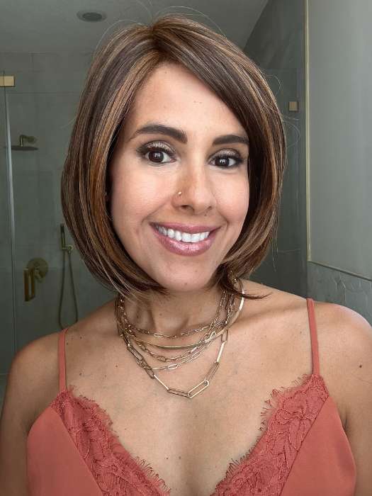 Lorena @faux.hurr.lifee wearing MONTECITO by BELLE TRESS in color MOCHA MAPLE BROWN | A mix of Dark Brown, Medium Brown, Light Auburn, Medium Strawberry
