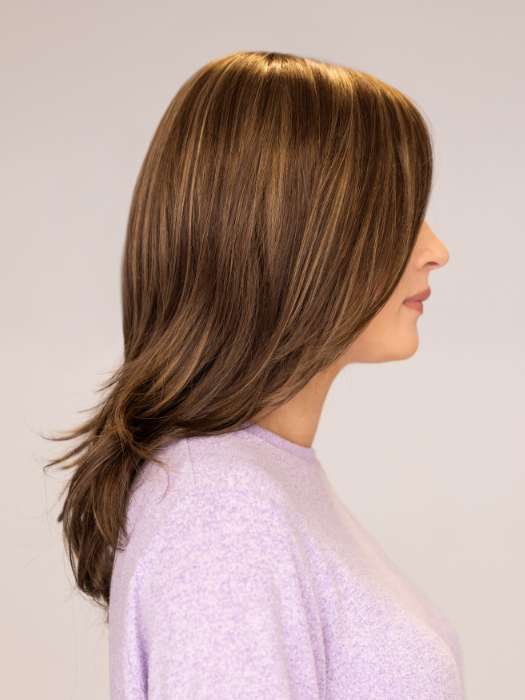 Steph B. @wigswithsteph wearing MIRANDA LITE by JON RENAU in color 8RH14 MOUSSE CAKE | Medium Brown with 33% Medium Natural Blonde Highlights
