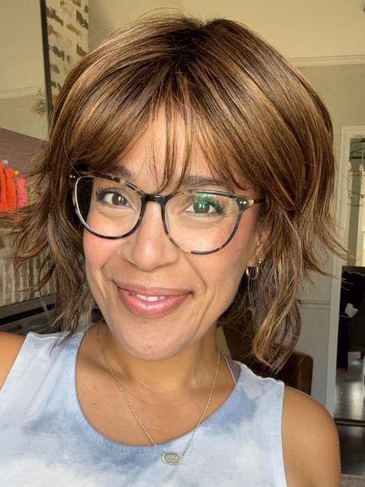 Brea @getwiggywithbrea wearing JOSS by RENE OF PARIS in shade MARBLE-BROWN | Medium Brown and Light Honey Brown 50/50 blend