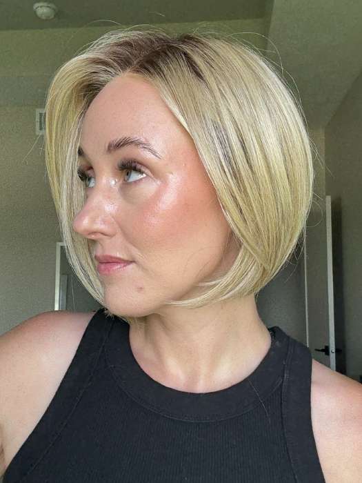 Carly @carlynwilson84 wearing DUA by ELLEN WILLE in color BAHAMA BEIGE SHADED 16.25.20 | Medium Blonde and Lightest Golden Blonde with Light Strawberry Blonde Blend and Shaded Roots