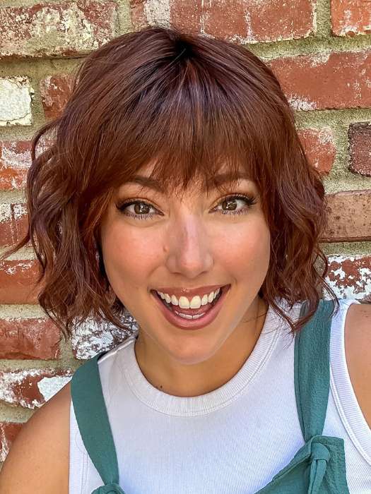 Jen Brown @being_mrs_brown wearing TREND by TRESSALLURE in color 33/130/R4 | Dark Auburn Bright Auburn Blend Rooted Dark Brown