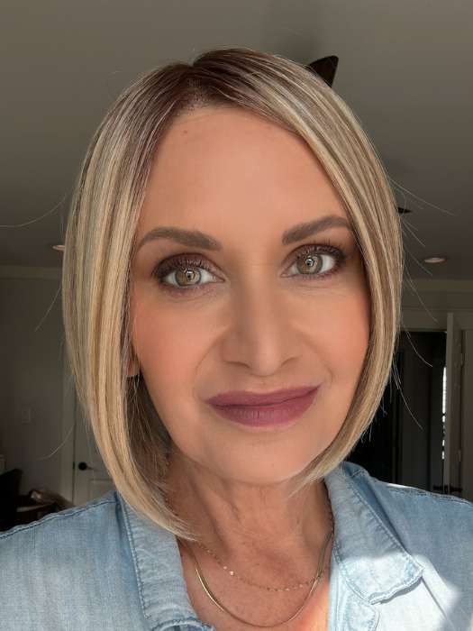 Emily Herrin @she_sheds_more is wearing DAWN by JON RENAU in 12FS8 SHADED PRALINE | Light Gold Brown, Light Natural Gold Blonde & Pale Natural Gold-Blonde Blend, Shaded with Medium Brown
