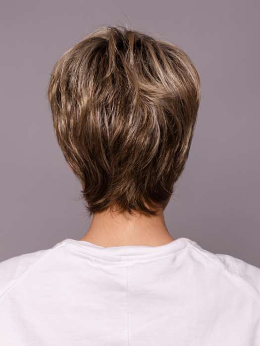 Model is wearing PRIMA SOFT by ELLEN WILLE in color DARK SAND SHADED 12.26.14 | Lightest Brown and Light Golden Blonde with Medium Ash Blonde Blend and Shaded Roots