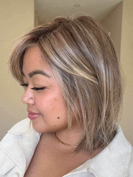 Arlah and Katrina @wearethehairsiss wearing ZARAGOZA by BELLETRESS in color MACADAMIA LATTE R | A combination of Medium and Light Brown, highlighted with Light Gold Blonde, and a mixture of Ash Blonde and Light Gold Blonde, Rooted with Medium and Light Brown