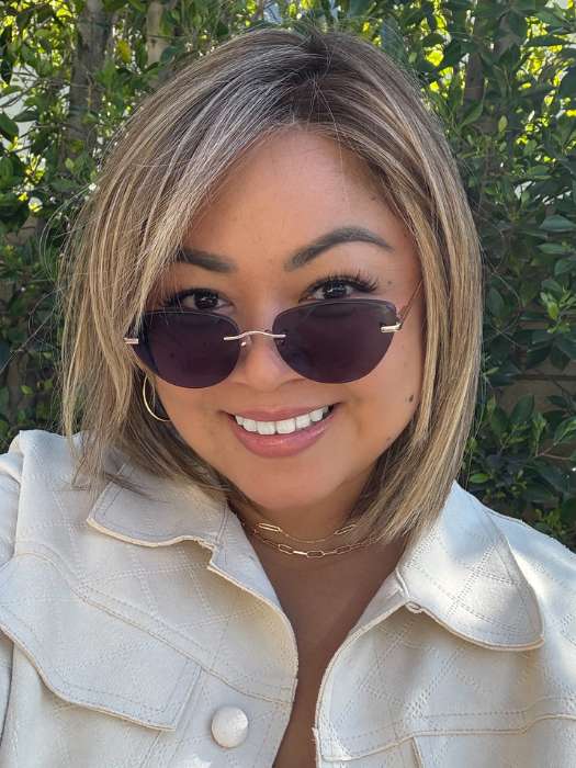 Arlah and Katrina @wearethehairsiss wearing ZARAGOZA by BELLETRESS in color MACADAMIA LATTE R | A combination of Medium and Light Brown, highlighted with Light Gold Blonde, and a mixture of Ash Blonde and Light Gold Blonde, Rooted with Medium and Light Brown