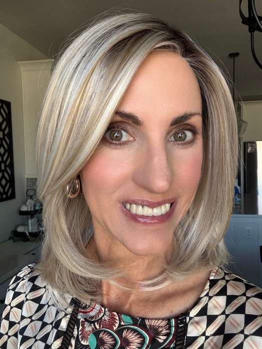 Lisa Mullins @beautifulyouwigreviews wearing MIKA by RENE OF PARIS in color WHITE ROSE BLOND R WHITE ROSE BLOND R | White Blond Base with subtle Warm Brown Highlights
