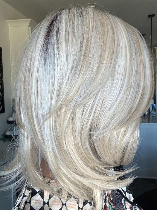 Lisa Mullins @beautifulyouwigreviews wearing MIKA by RENE OF PARIS in color WHITE ROSE BLOND R WHITE ROSE BLOND R | White Blond Base with subtle Warm Brown Highlights