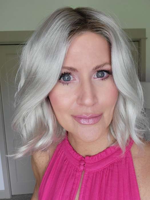 Natalie Gray @vanish.into.thin.hair wearing MILA by ELLEN WILLE in shade ICE BLONDE LIGHTED 60.1001.101 | Pearl White, Winter White, and Pearl Platinum Blend with Highlights throughout and Concentrated in the front