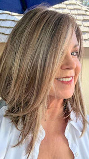 Susan Sparks @an_affair_with_hair is wearing UNDERCUT BOB by TRESSALLURE in 17/23/R8 | Beige Blonde and Auburn Blended with Medium Brown Roots