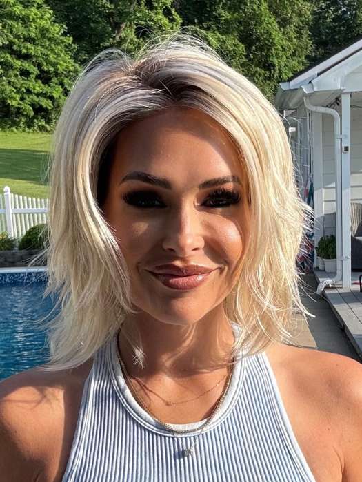 Crystal @crystallhoneycutt is wearing MELLOW by ESTETICA  in SPF BLONDE | Golden Blonde, Pale Blonde, Iced Blonde Blended with Soft Brown Roots
