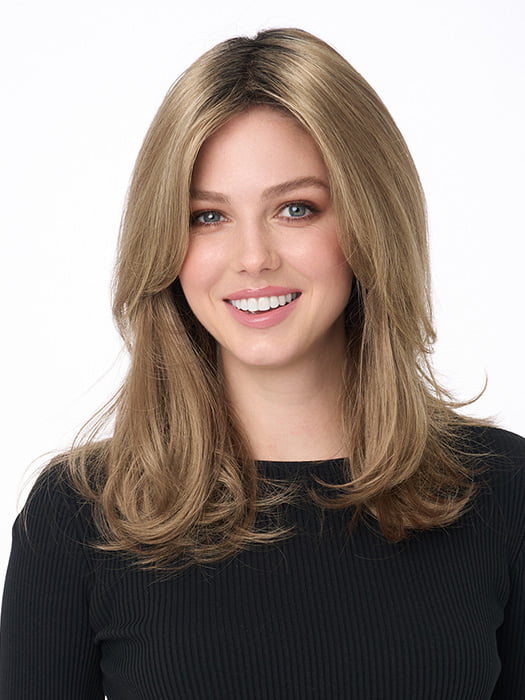 Model is wearing BOBBI by ENVY in color GOLDEN SANDSTONE | Creamy Beige-Blonde with Darker Brown Roots