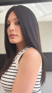Roxie wearing BRANDY by JON RENAU in 1B HOT FUDGE | Soft Black