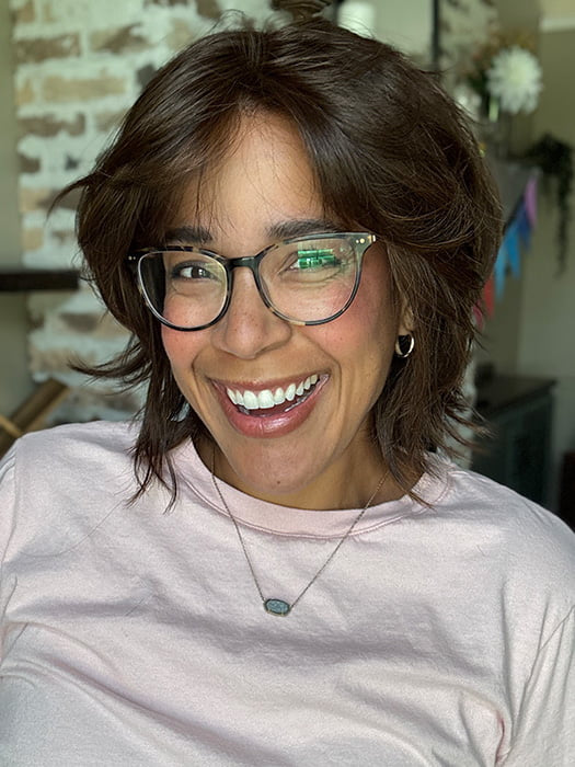 Brea @getwiggywithbrea wearing BRANN by RENE OF PARIS in color GINGER-BROWN | Medium Auburn Evenly Blended with Medium Brown