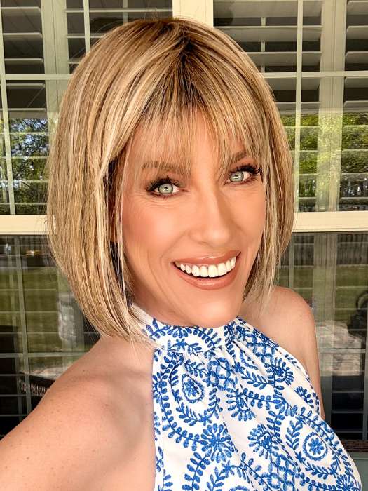 Kristyna Moore @kristynamoore wearing CLEO by ELLEN WILLE in color SAND MULTI ROOTED 14.22.20 | Medium Ash Blonde Blended with Light Neutral Blonde and Light Strawberry Blonde Blend and Shaded Roots