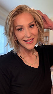 Eileen @crazywiglady is wearing CLOVER by ESTETICA in color RH1488 | Dark Blonde with Lightest Blonde Highlights