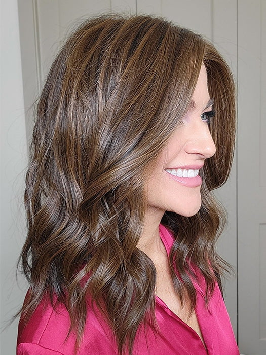 Natalie Gray @vanish.into.thin.hair wearing COREY by ENVY in color MEDIUM BROWN | Medium Brown with natural highlights
