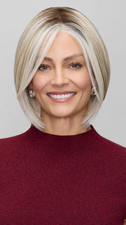 Model is wearing DAWN in CATALINA BLONDE 101/88/27S8 | Pale blonde with Pure White Natural Violet halo highlights, shaded medium brown