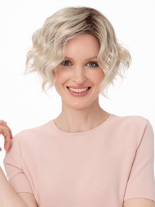 DONNA by ENVY in color SILKY BEIGE | Light Platinum Blonde with Dark Brown Roots