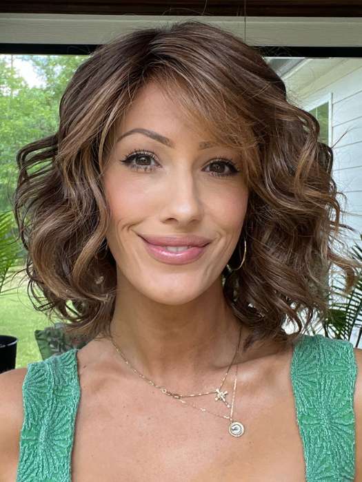Jenna Fail @jenna_fail wearing ECLAT by ELLEN WILLE in color CHOCOLATE-ROOTED | Medium to Dark Brown base with Light Reddish Brown highlights and Dark Roots