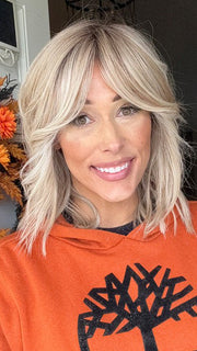 Nichole Corbett @nicholealee wearing FLOW by ELLEN WILLE in color PEARL BLONDE ROOTED | Pearl Platinum and Lightest Ash Blonde with Medium Ash Blonde Blend and Shaded Roots