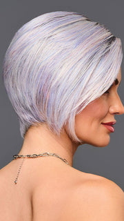 Model is wearing DARE TO DREAM by GABOR in color GF39-61SS SS BLUE VIOLET |  Blue Violet mixed with Silver Gray shaded with Dark Brown