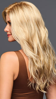 Model is wearing Sweetly Subtle by Gabor in color GL14-22SS SS SANDY BLONDE | Dark golden blonde base blends into multi-dimensional tones of medium gold blonde and light beige blonde