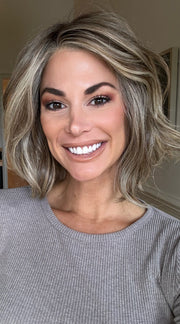 Katy C.  @thewigeducator wearing UNFILTERED by RAQUEL WELCH WIGS in color RL12/22SS SHADED CAPPUCCINO | Light Golden Brown Evenly Blended with Cool Platinum Blonde Highlights with Dark Roots