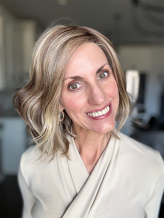 Lisa Mullins @beautifulyouwigreviews wearing ISSEY by BELLE TRESS in color BROWN SUGAR COOKIE R | The roots are a Rich Brown Tone that seamlessly transitions into a Warm