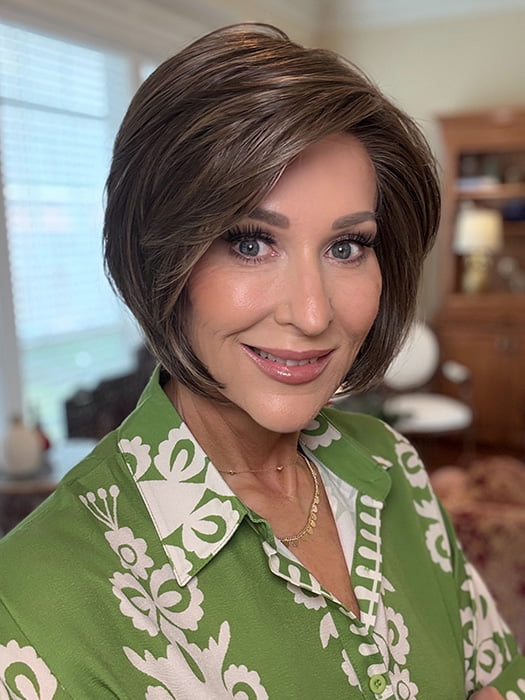 Eileen @crazywiglady is wearing IVY by JON RENAU in color 8RH14 MOUSSE CAKE | Medium Brown with 33% Medium Natural Blonde Highlights
