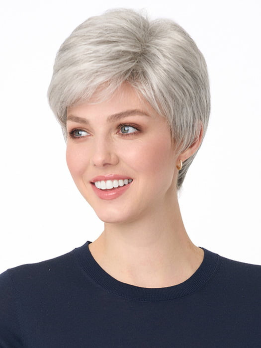 Model is wearing JAMIE by ENVY in color MEDIUM GREY | Salt and Pepper Grey 50% Medium Brown 50% Grey