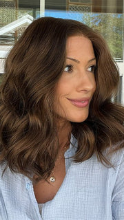 Jenna Fail @jenna_fail wearing MOLLY by ENVY in color MEDIUM BROWN | Medium Brown with natural highlights