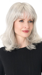 Model is wearing JOLIE by ENVY in color MEDIUM-GREY | Salt and Pepper Grey 50% Medium Brown 50% Grey