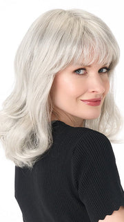Model is wearing JOLIE by ENVY in color MEDIUM-GREY | Salt and Pepper Grey 50% Medium Brown 50% Grey