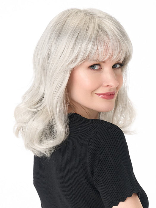 Model is wearing JOLIE by ENVY in color MEDIUM-GREY | Salt and Pepper Grey 50% Medium Brown 50% Grey
