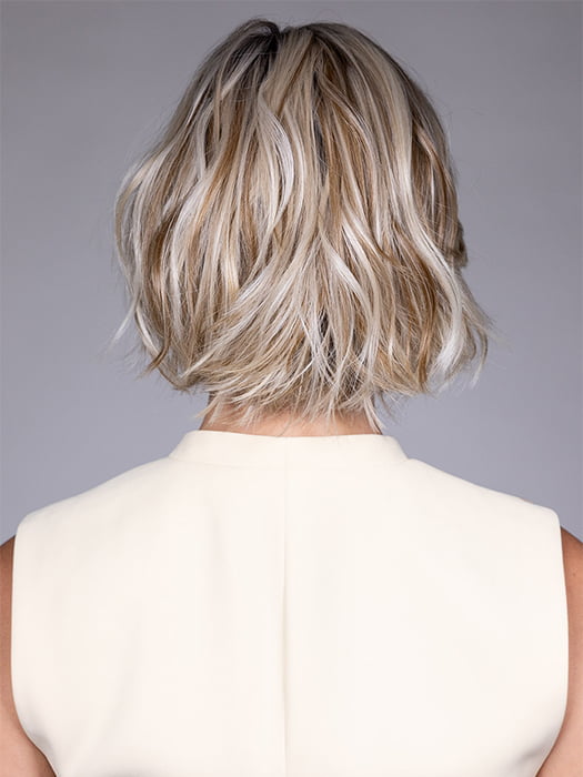 Model is wearing KATE by BELLETRESS in color BUTTERBEER R | Dark Brown Base and Root that transitions smoothly into a buttery blonde, infused with creamy honey and toffee tones
