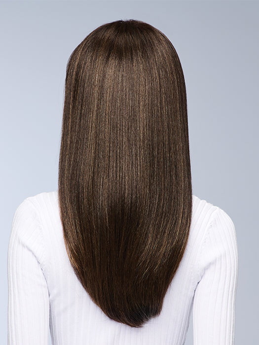 Model is wearing CHARICE in color MC4/10SS ESPRESSO MARTINI | Dark Brown with Lighter Brown Highlights