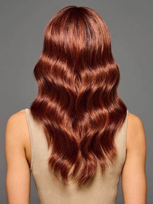 Model is wearing KALIYAH in color MC30/130SS CHERRY COLA | Dark Red with Copper Highlights