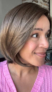 Brea @getwiggywithbrea wearing KYLA by JON RENAU in shade 8RH14 MOUSSE CAKE | Medium Brown with 33% Medium Natural Blonde Highlights