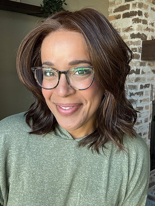 Brea @getwiggywithbrea wearing LORYN by RENE OF PARIS in color GINGER-BROWN | Medium Auburn Evenly Blended with Medium Brown