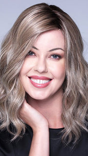 MIU V by BelleTress in SHAKEN OATMILK BLONDE R | A Medium and Light Brown Base with Cool and Neutral Blonde, and Light Blonde Highlights with a Medium Brown Root
