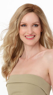 MAYA by ENVY in color CHAMPAGNE SHADOW | Soft Dark Blonde with Platinum Highlights and Chestnut Roots