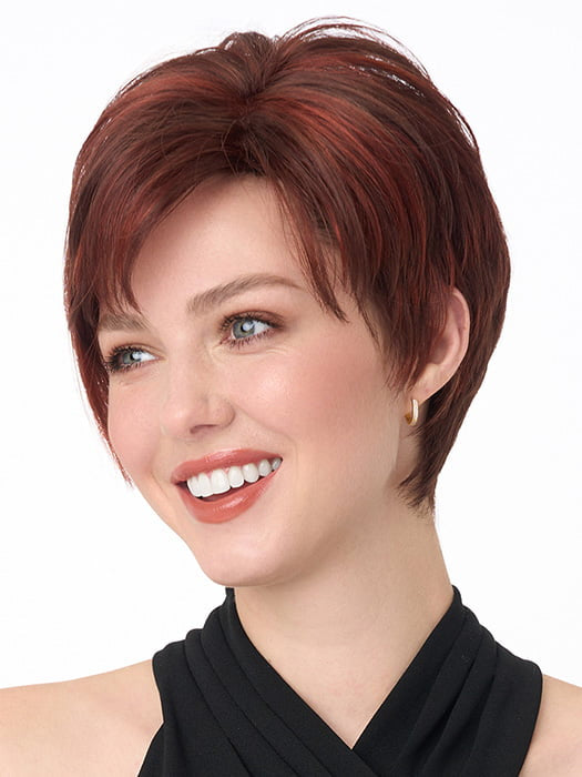 Model is wearing MILEY by ENVY in color DARK-RED | Auburn with Brighter Red highlights 