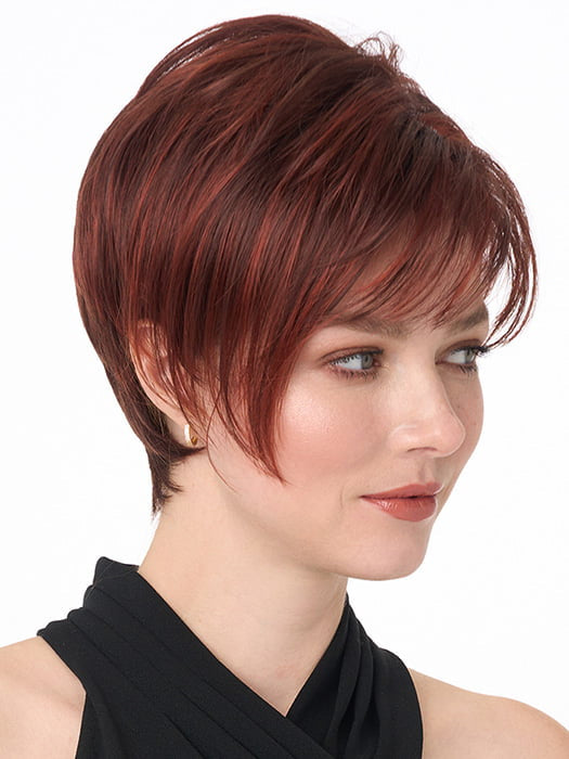 Model is wearing MILEY by ENVY in color DARK-RED | Auburn with Brighter Red highlights 